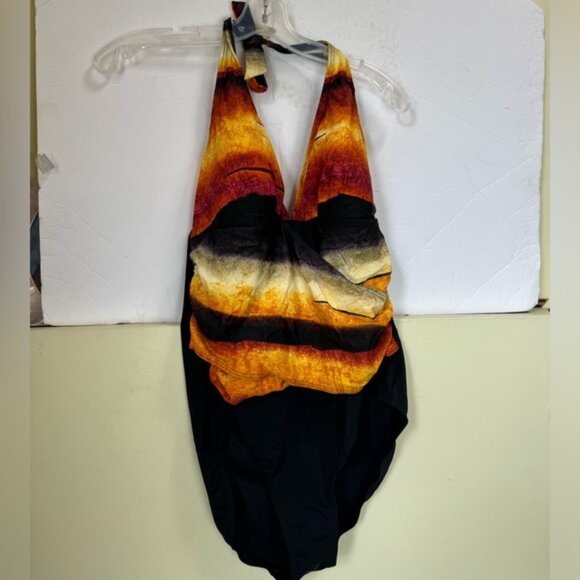 Fantasizer NEW Faux Wrap Halter 1 Piece Swimsuit Gradient Sunset Support Cups 16 - Picture 8 of 16